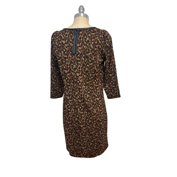 Talbots Faux Leather Trim A-Line Dress Fall Leopard size 8 - Picture 4 of 5
